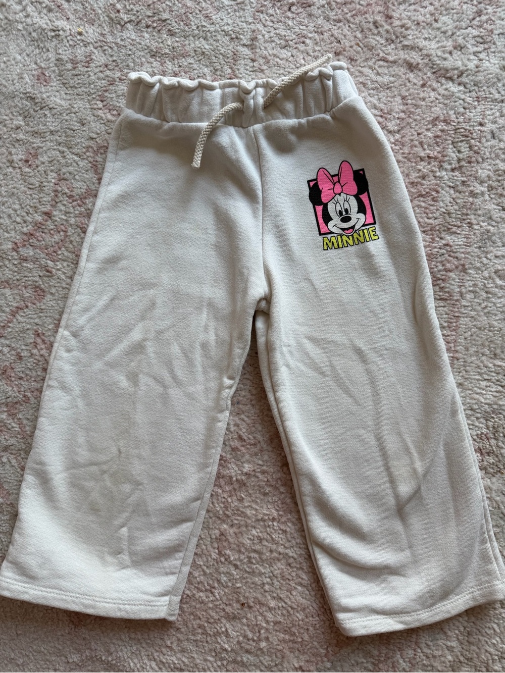 Zara Cream Minnie Mouse Fleece Sweatpants with Pink Accent